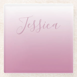 Dessous-de-verre En Verre Élégant script et rose modifiable (n'importe quell