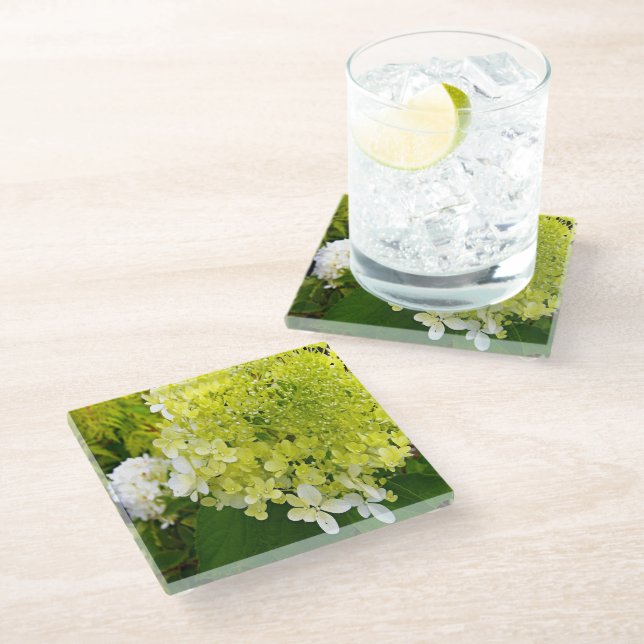Dessous-de-verre En Verre Élégante Chartreuse Vert Limelight Hydrangea (Incliné)
