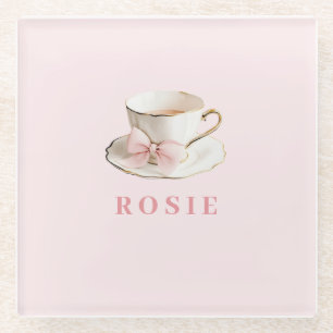 Dessous-de-verre En Verre Elégante Coquette Preppy Pink Teacup avec Bow