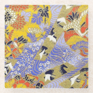 Dessous-de-verre En Verre Elégante Japonaise Washi Origami Grues Lucky