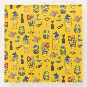 Dessous-de-verre En Verre éléments égyptiens, Anubis, motif pyramides.