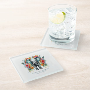 Dessous-de-verre En Verre Eléphant floral coloré