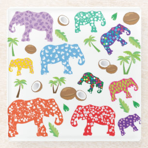 Dessous-de-verre En Verre Éléphants tropicaux