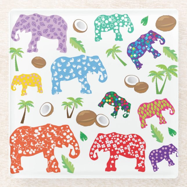 Dessous-de-verre En Verre Éléphants tropicaux (Devant)