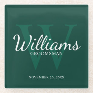 Dessous-de-verre En Verre Émeraude Classic Script Personnalisé Groomsmen