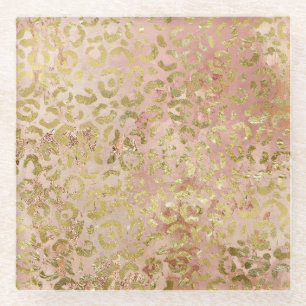 Dessous-de-verre En Verre Empreinte de léopard rose Gold