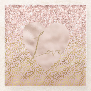 Dessous-de-verre En Verre Empreinte de léopard rose Love Parties scintillant