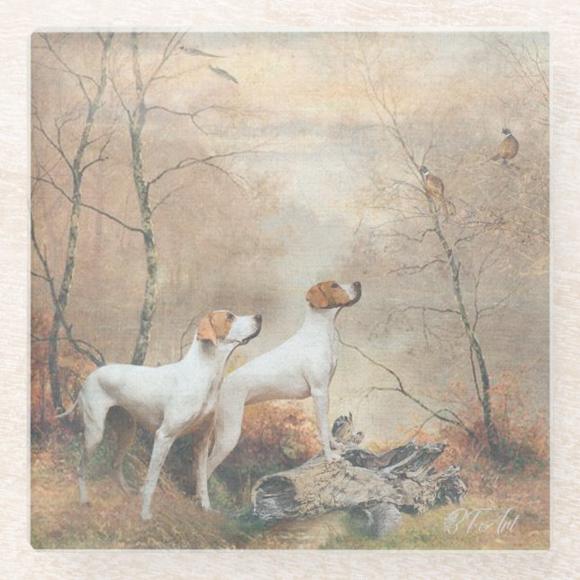 Dessous-de-verre En Verre English Pointer chasse les faisans (Devant)