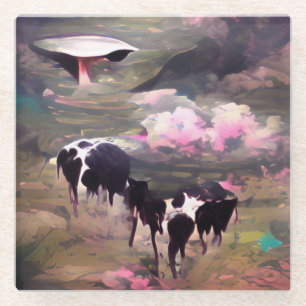 Dessous-de-verre En Verre Enlèvement de vaches UFO