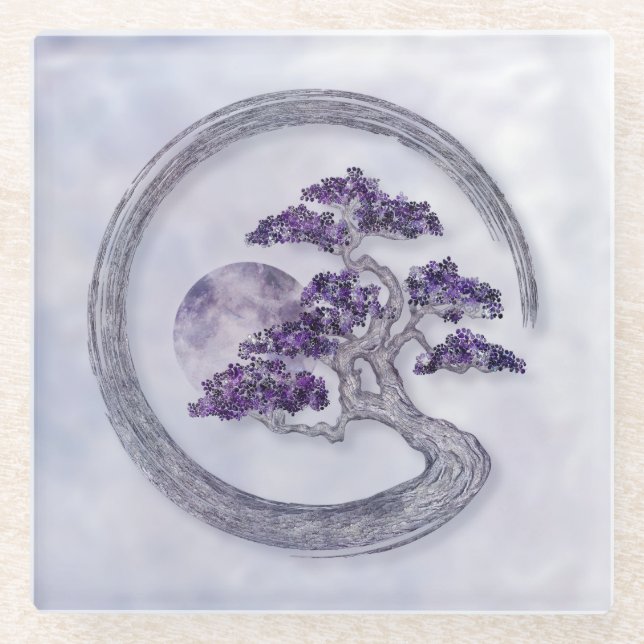 Dessous-de-verre En Verre Enso Zen Cercle Améthyste Bonsai Arbre (Devant)