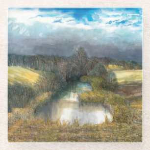 Dessous-de-verre En Verre étang d'automne
