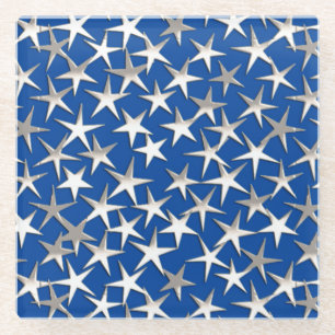Dessous-de-verre En Verre Étoiles d'argent sur bleu cobalt