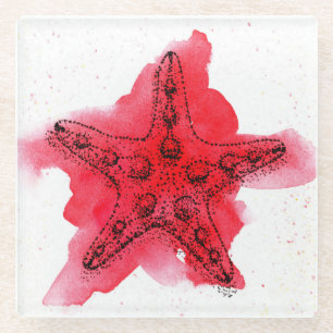 Dessous-de-verre En Verre Étoiles de mer d'aquarelle