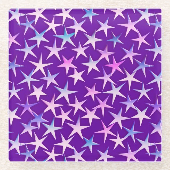 Dessous-de-verre En Verre Étoiles de satin, lavande sur le pourpre (Devant)