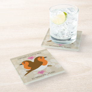 Dessous-de-verre En Verre Europe Robins Lovebirds Chaque année Anniversaire
