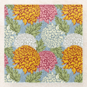 Dessous-de-verre En Verre Excellent motif avec des chrysanthèmes