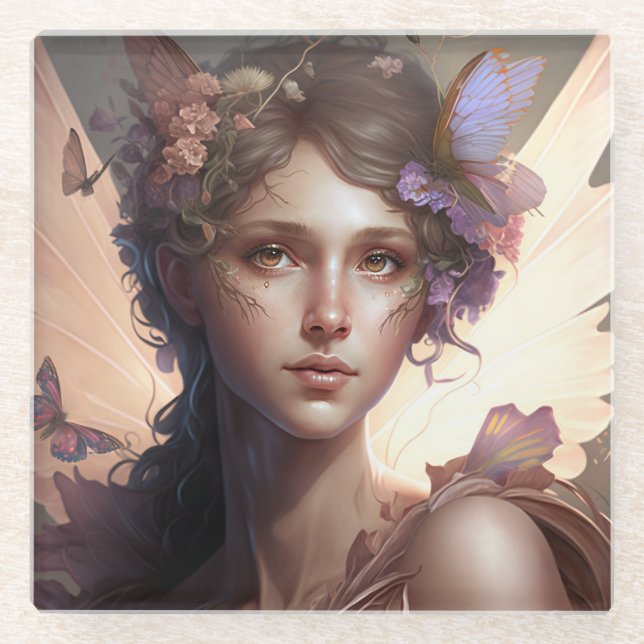 Dessous-de-verre En Verre Fairy Lady Imaginaire Art (Devant)