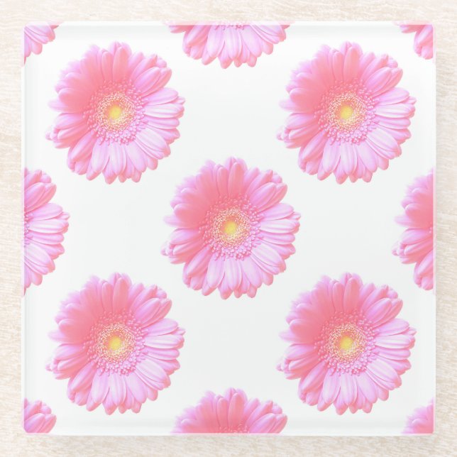 Dessous-de-verre En Verre Faisée de gerbera rose pâle (Devant)