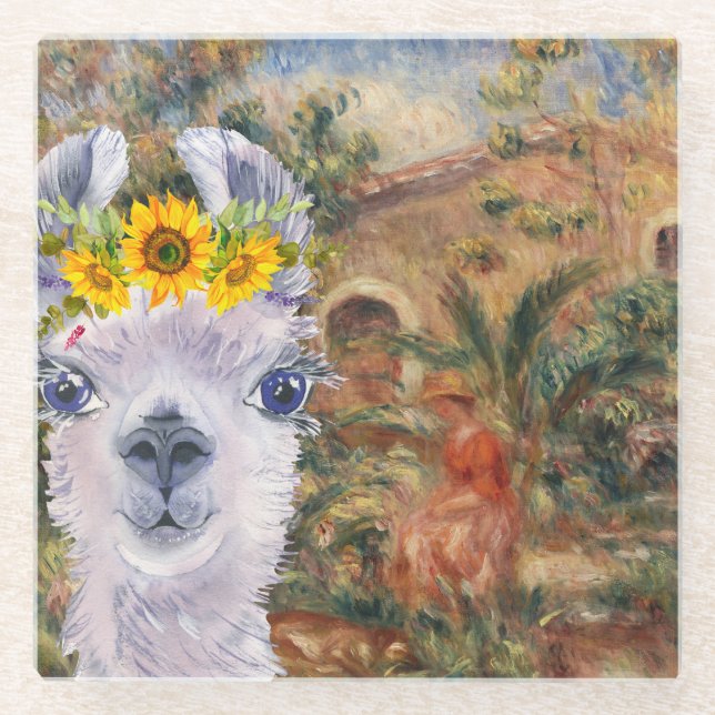 Dessous-de-verre En Verre Fancy Llama et Renoir's Farmhouse (Devant)