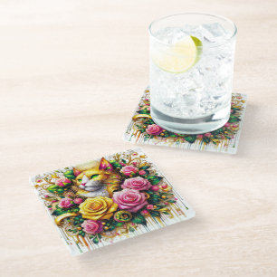 Dessous-de-verre En Verre Feline au milieu d'une floraison vibrante