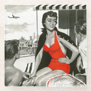 Dessous-de-verre En Verre Femme chaude rouge