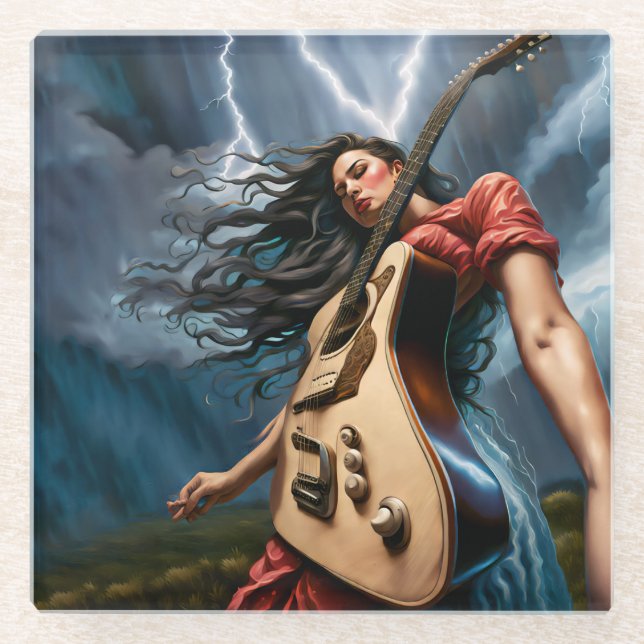 Dessous-de-verre En Verre Femme de guitare torsadée (Devant)