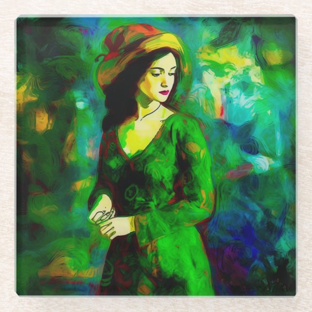 Dessous-de-verre En Verre Femme en Casquette (Devant)