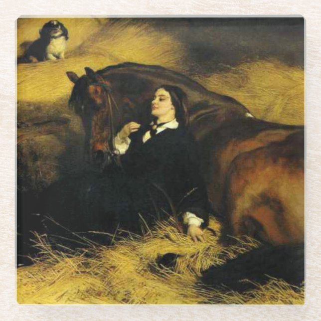 Dessous-de-verre En Verre Femme et Cheval (Devant)