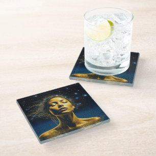 Dessous-de-verre En Verre Femme éthérée méditant sous les étoiles