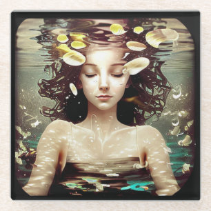 Dessous-de-verre En Verre Femme sous l'eau, Art IA