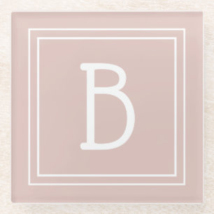 Dessous-de-verre En Verre Ferme Moderne Monogramme Initiale Rose et Blanc