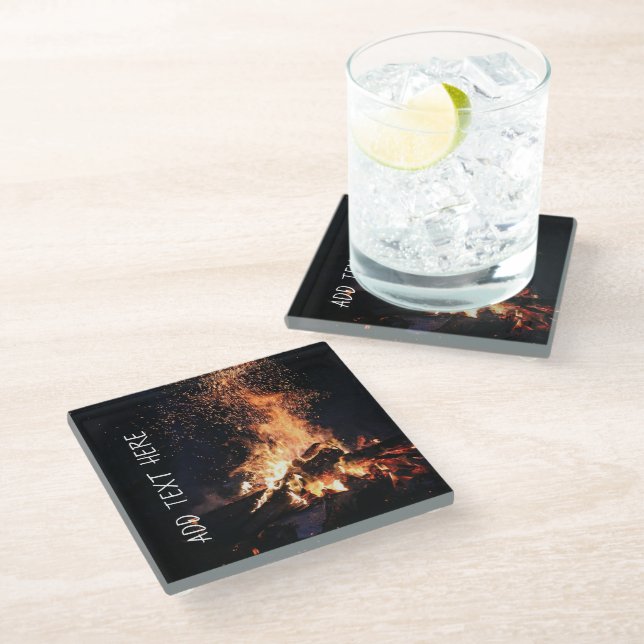 Dessous-de-verre En Verre Feu de camp la nuit (Incliné)
