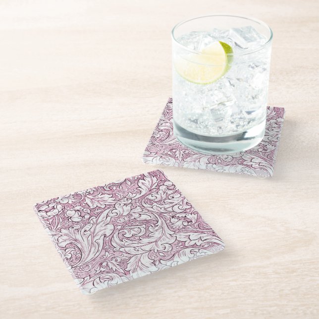 Dessous-de-verre En Verre Feuillage orné rose rose (Incliné)