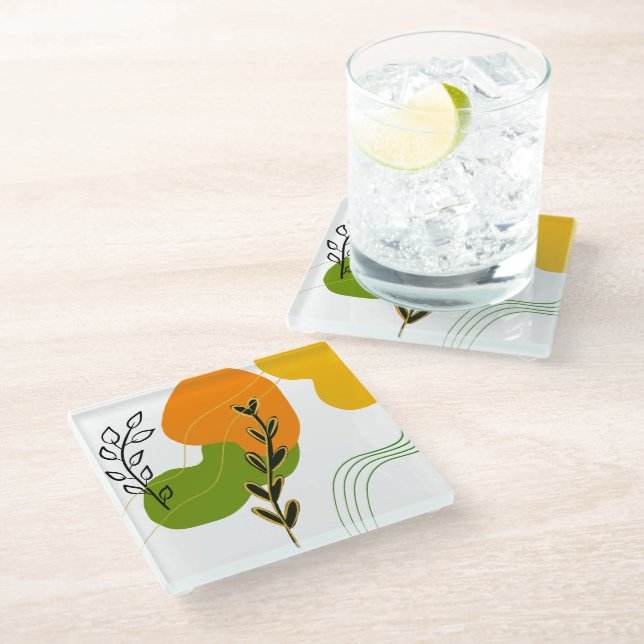 Dessous-de-verre En Verre Feuille botanique Abstraite (Incliné)