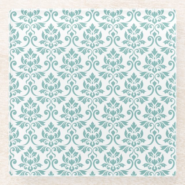 Dessous-de-verre En Verre Feuille Damask Motif Turquoise (Devant)