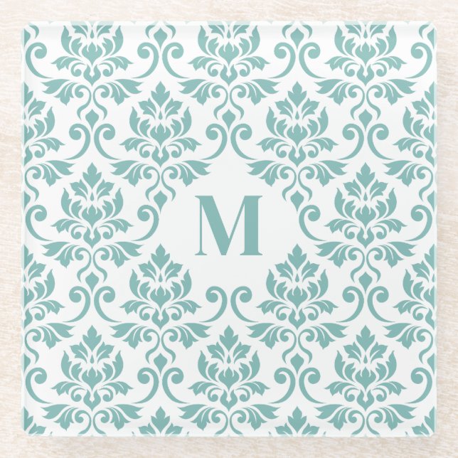 Dessous-de-verre En Verre Feuille Damask Teal Pattern (Custom) (Devant)
