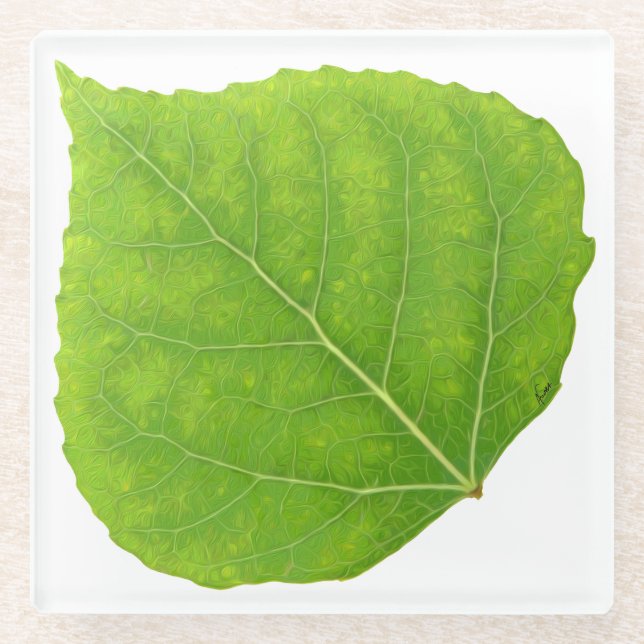 Dessous-de-verre En Verre Feuille d'Aspen vert #11 (Devant)