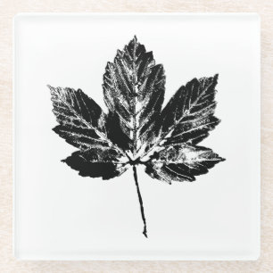 Dessous-de-verre En Verre Feuille d'érable noire et blanche