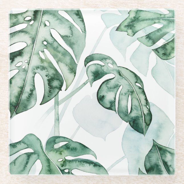 Dessous-de-verre En Verre Feuille fractionnée de palme tropicale (Devant)