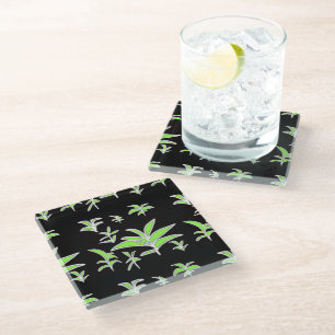 Dessous-de-verre En Verre Feuille verte noir