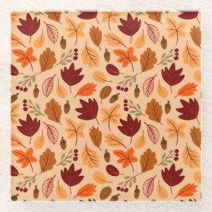 Dessous-de-verre En Verre Feuilles d'automne, motif simple et enfantin.