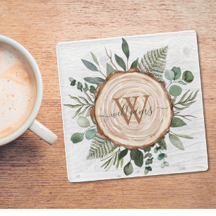 Dessous-de-verre En Verre Feuilles de Eucalyptus Vert Monogram Foliage Bois
