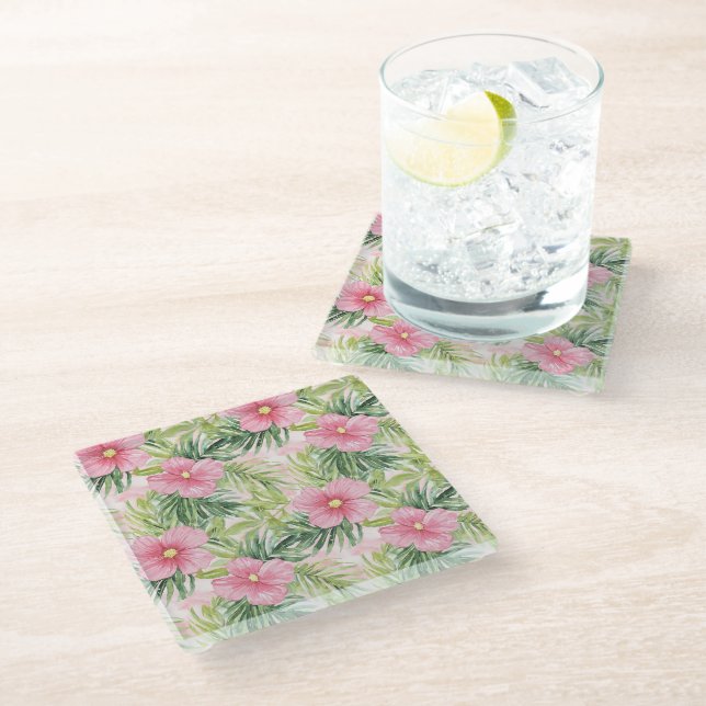 Dessous-de-verre En Verre Feuilles Tropical Green Palm (Incliné)