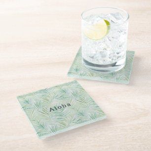 Dessous-de-verre En Verre Feuilles tropicales vertes Aloha