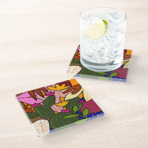 Dessous-de-verre En Verre feuilles tropicaux Abstraits et fleurs