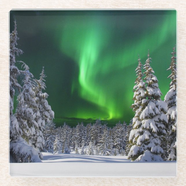 Dessous-de-verre En Verre Feux nordiques en hiver (Devant)