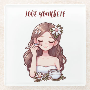 Dessous-de-verre En Verre Fille appliquant skincare Aimez-vous