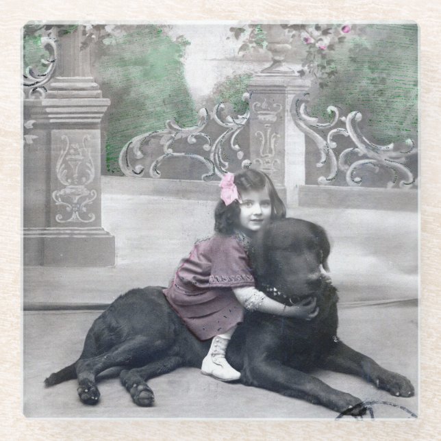Dessous-de-verre En Verre Fille et son chien (Devant)