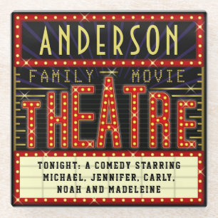 Dessous-de-verre En Verre Film Theatre Marquee Home Cinéma Nom personnalis