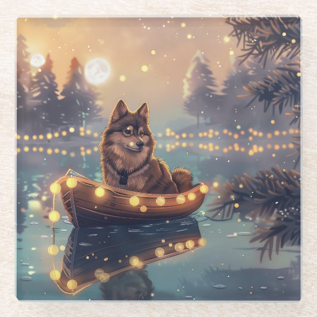 Dessous-de-verre En Verre Finlandais Lapphund Noël Festive Voyage (Devant)